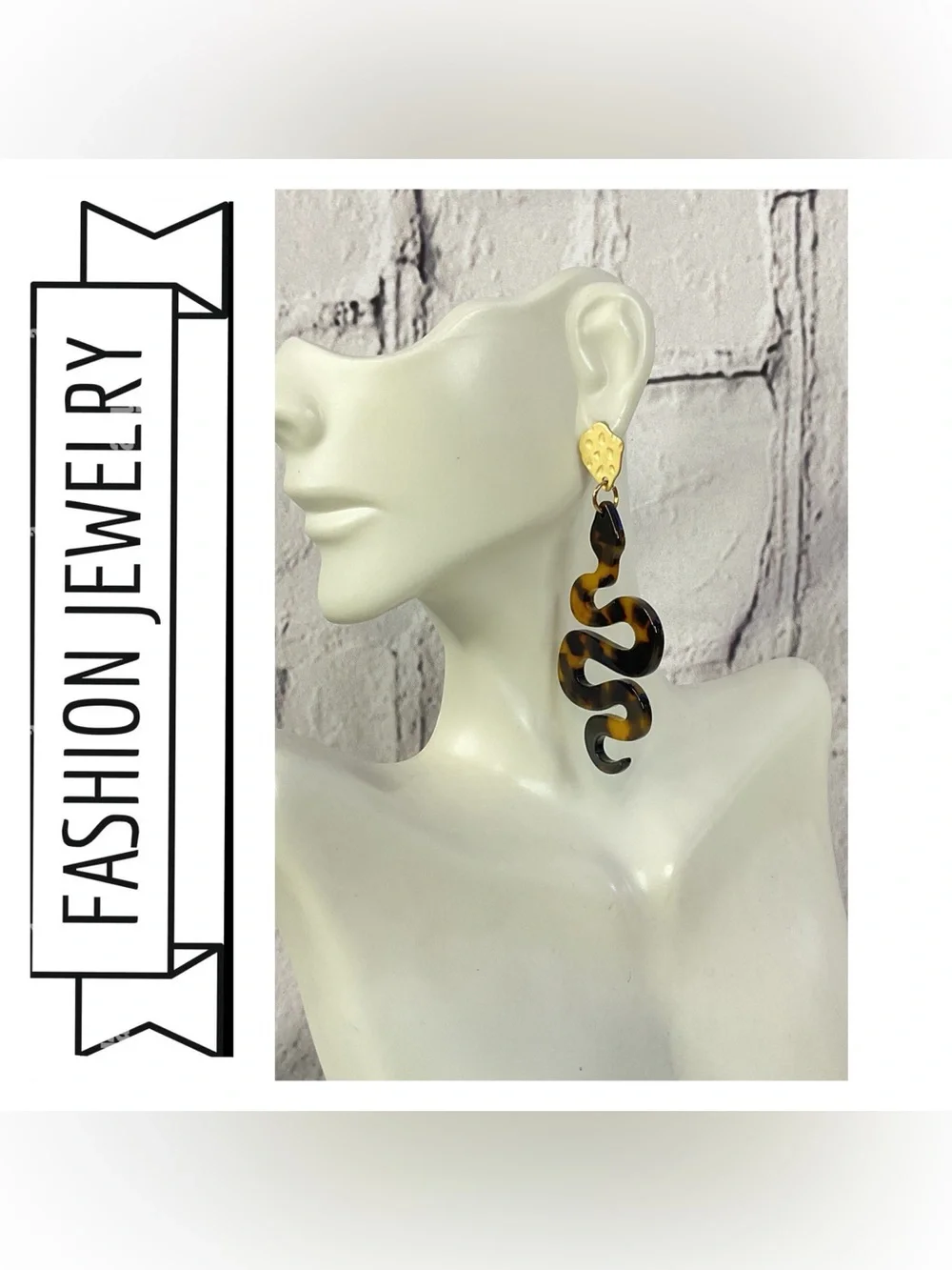 🌟🌟 Gold & Black Acrylic Snake Drop Earrings
